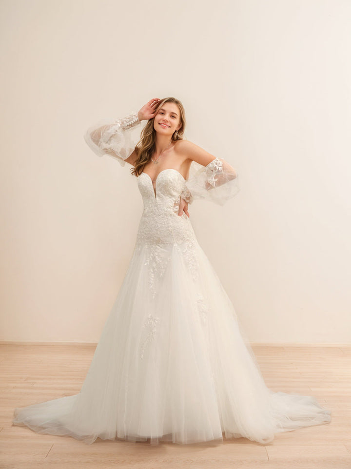 Robe de Mariée Longue en Forme de A/Princesse avec Décolleté en Cœur et Appliques