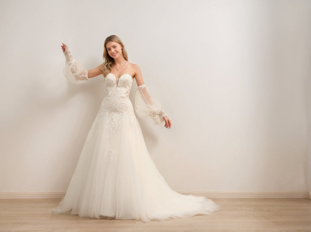 Robe de Mariée Longue en Forme de A/Princesse avec Décolleté en Cœur et Appliques
