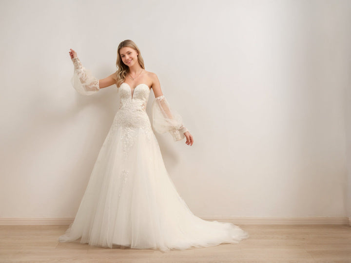Robe de Mariée Longue en Forme de A/Princesse avec Décolleté en Cœur et Appliques