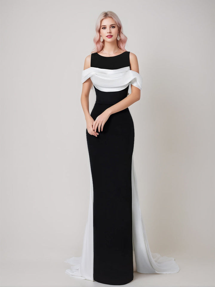 Gaine/Colonne Scoop Sans Manches La Longueur du Sol Élégant Wedding Guest Robe avec Watteau Train