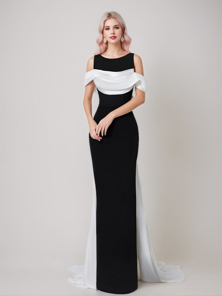 Gaine/Colonne Scoop Sans Manches La Longueur du Sol Élégant Wedding Guest Robe avec Watteau Train