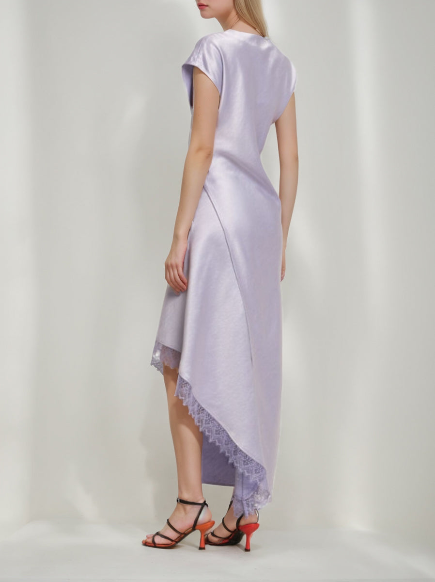 Gaine/Colonne Col rond Manches Courtes Asymétrique Wedding Guest Robe avec Dentelle