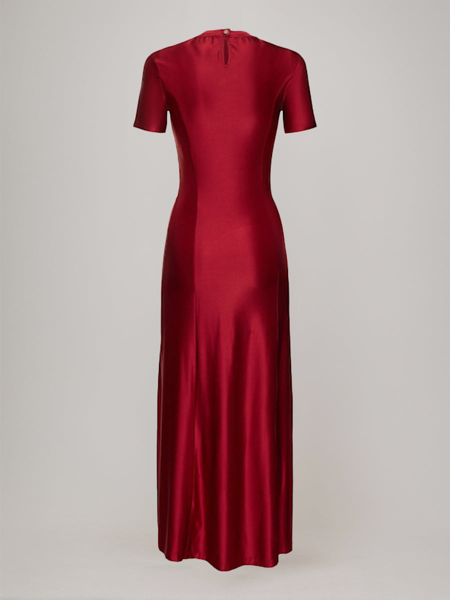 Gaine/Colonne Scoop Manches Courtes Asymétrique Wedding Guest Robe avec Bottons & Ruches