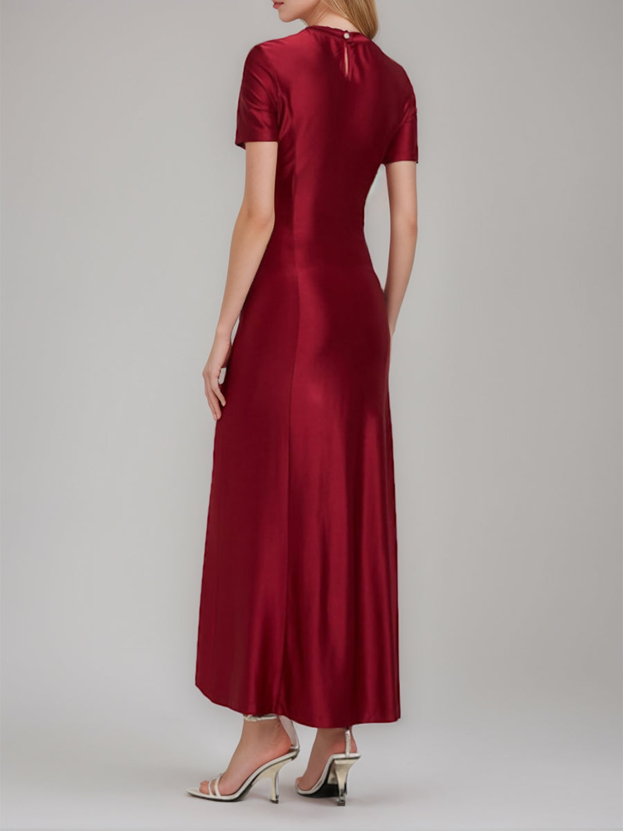 Gaine/Colonne Scoop Manches Courtes Asymétrique Wedding Guest Robe avec Bottons & Ruches