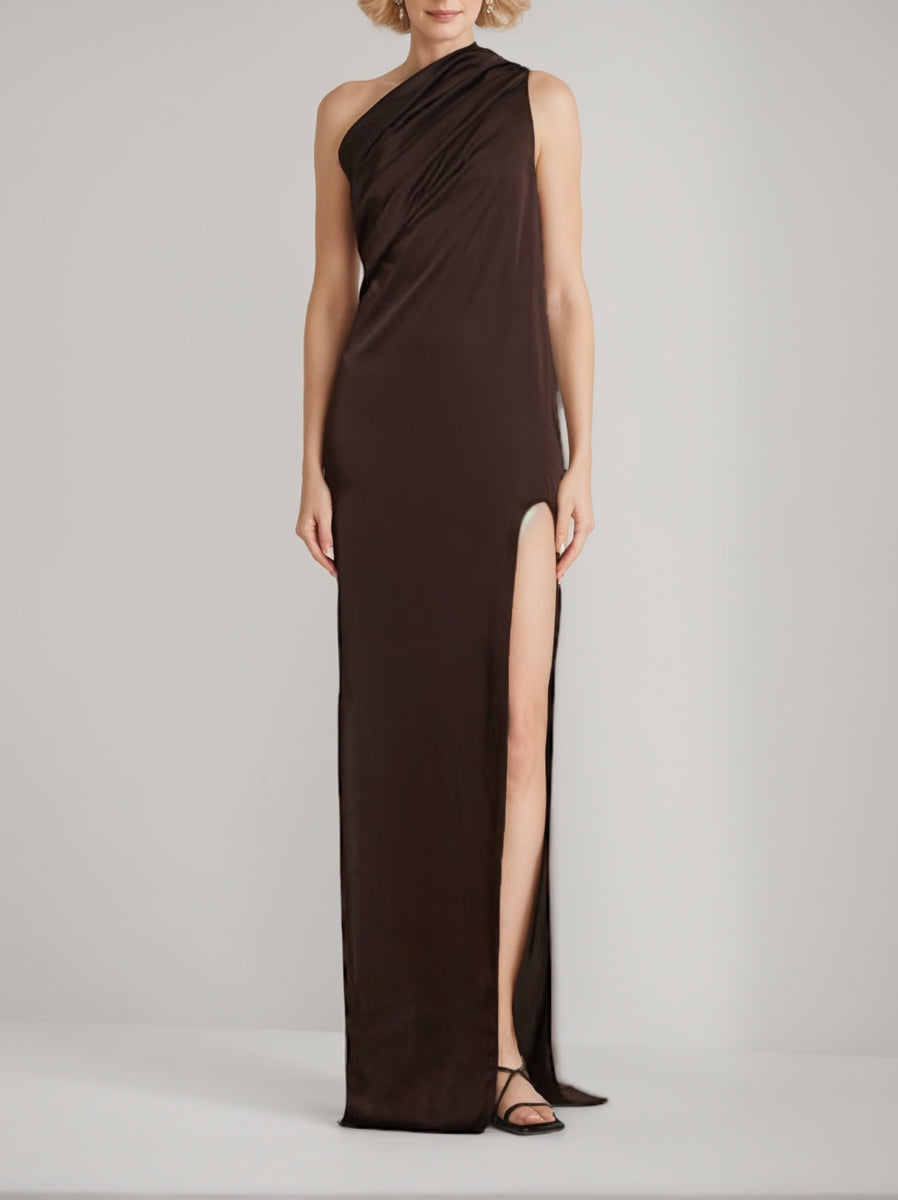 Gaine/Colonne Une Épaule Sans Manches Wedding Guest Robe avec Ruches & High Split