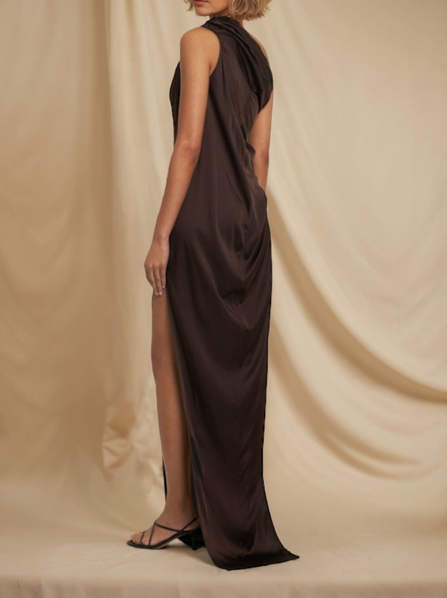 Gaine/Colonne Une Épaule Sans Manches Wedding Guest Robe avec Ruches & High Split