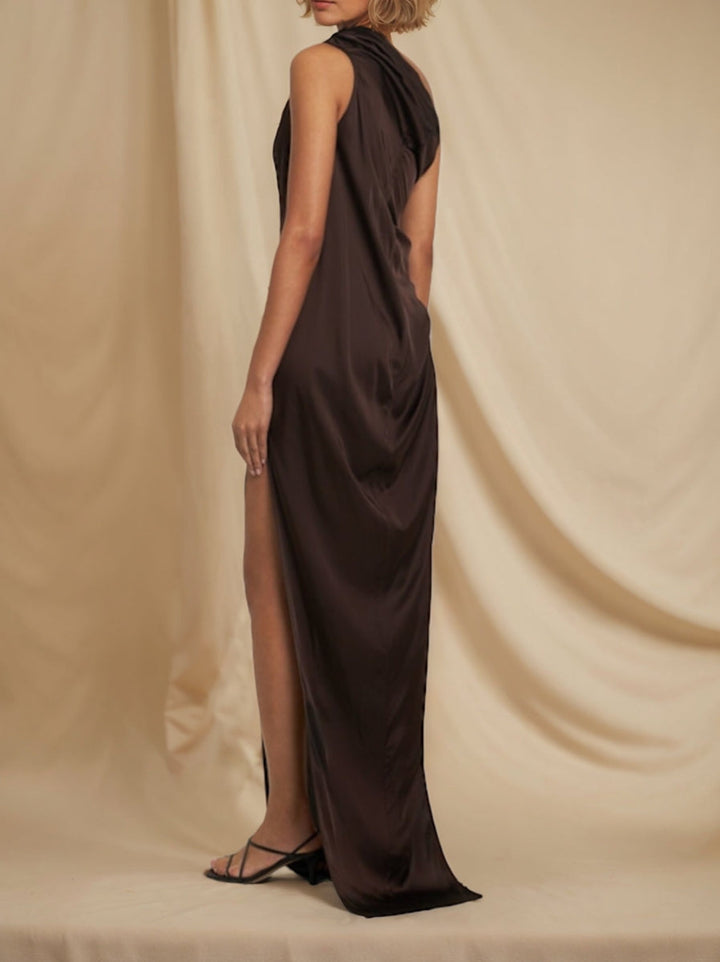 Gaine/Colonne Une Épaule Sans Manches Wedding Guest Robe avec Ruches & High Split