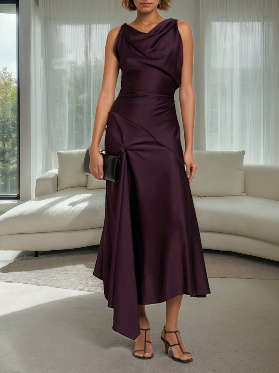 Gaine/Colonne Col bénitier Ruché Sans Manches Asymétrique Élégant Wedding Guest Robe