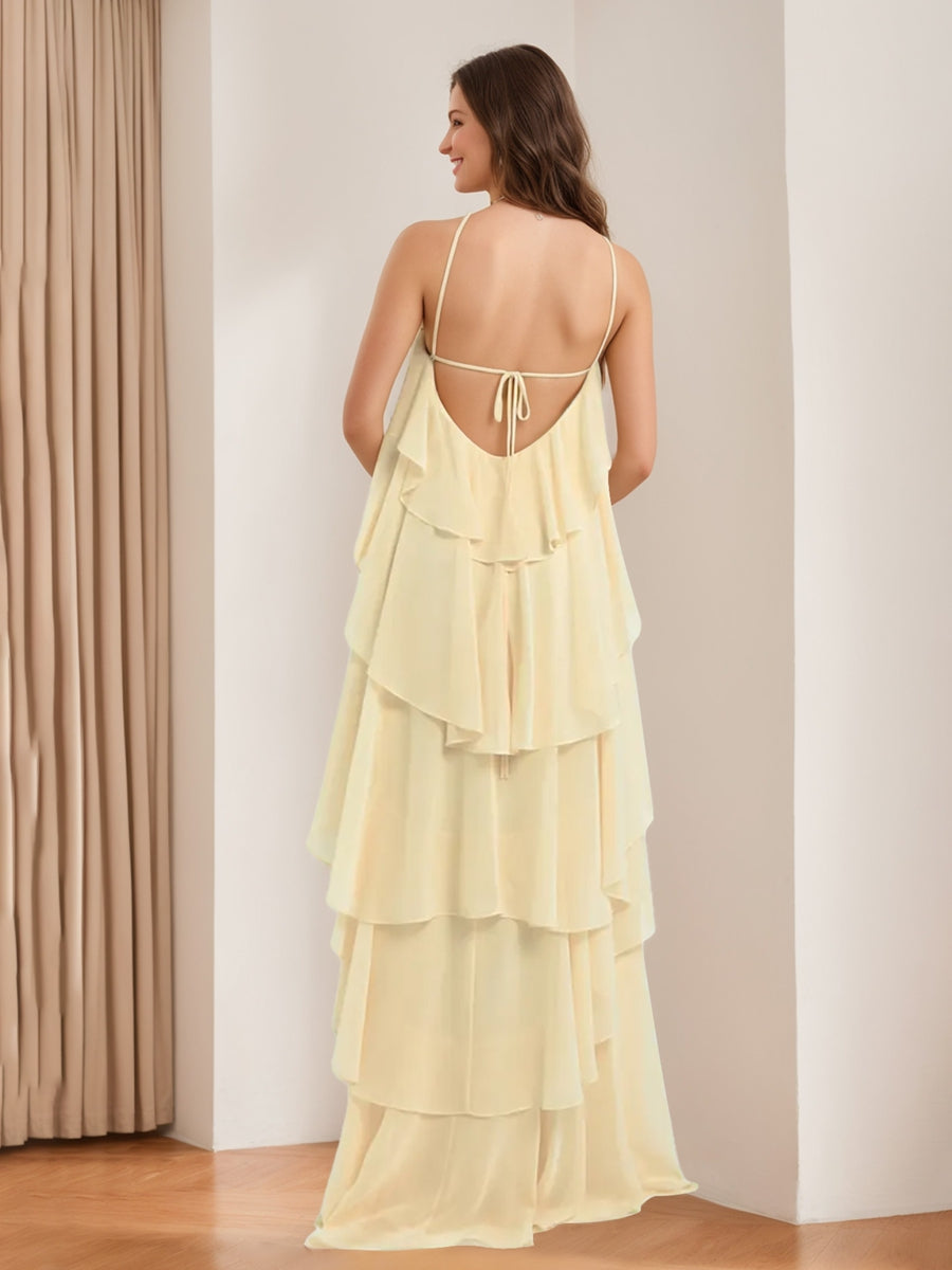 Ligne A/Princesse Licou Sans Manches Sweet Wedding Guest Robe avec Opened Back & Froufrous