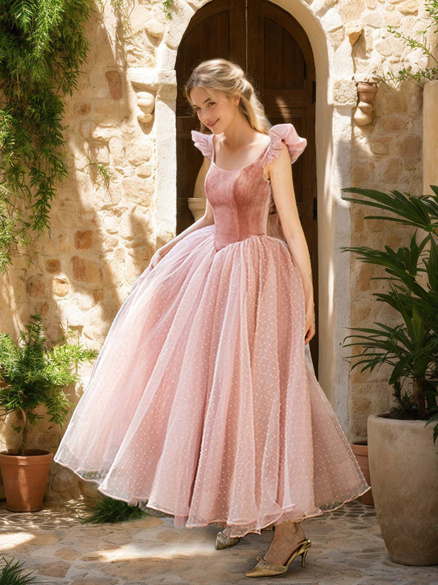 Ligne A/Princesse Col en U Sans Manches Luxurious Retro Wedding Guest Robe avec Froufrous & Dot