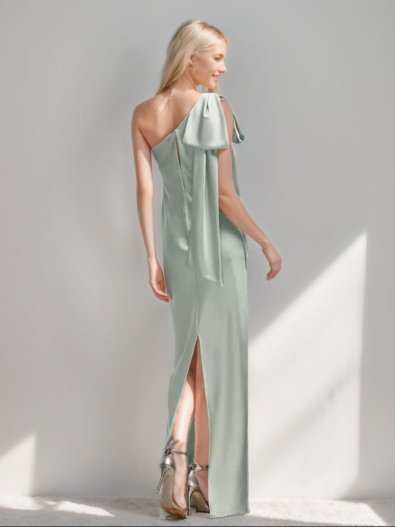 Gaine/Colonne Une Épaule La Longueur du Sol Robes d'Invité de Mariage avec Bow & Slit