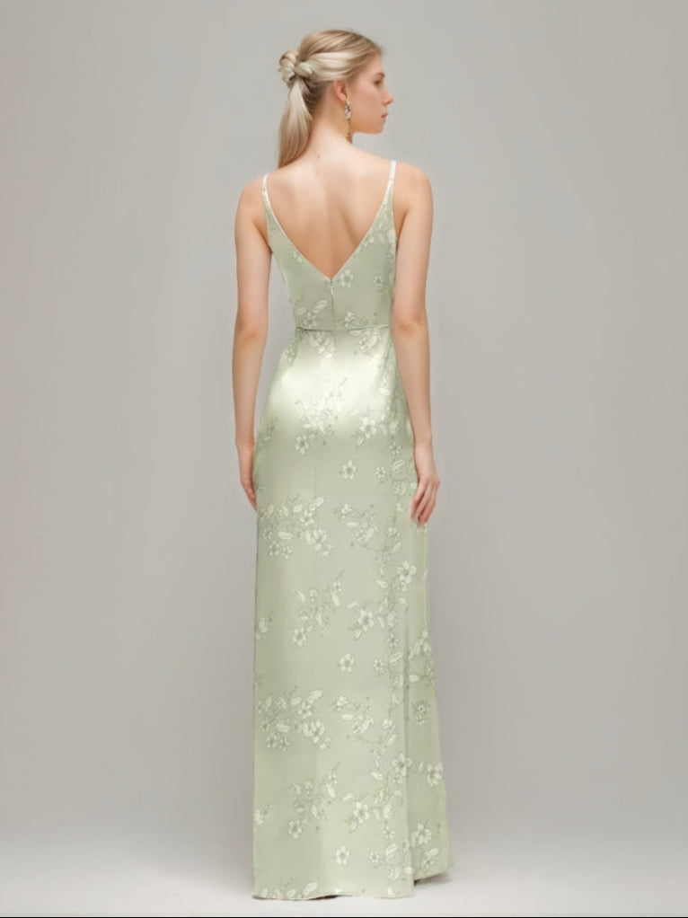 Gaine/Colonne Bretelles Spaghetti Col en V Ruché Printed Floral Robes d'Invité de Mariage avec High Slit