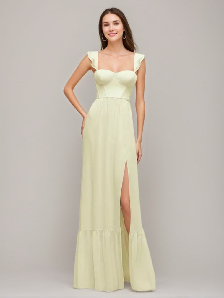 Ligne A/Princesse Chérie Pleated Robes d'Invité de Mariage avec Ébouriffer Les Bretelles & High Slit