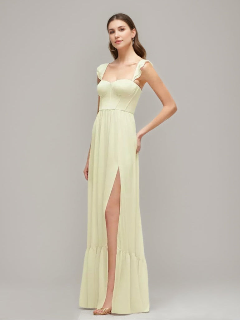 Ligne A/Princesse Chérie Pleated Robes d'Invité de Mariage avec Ébouriffer Les Bretelles & High Slit