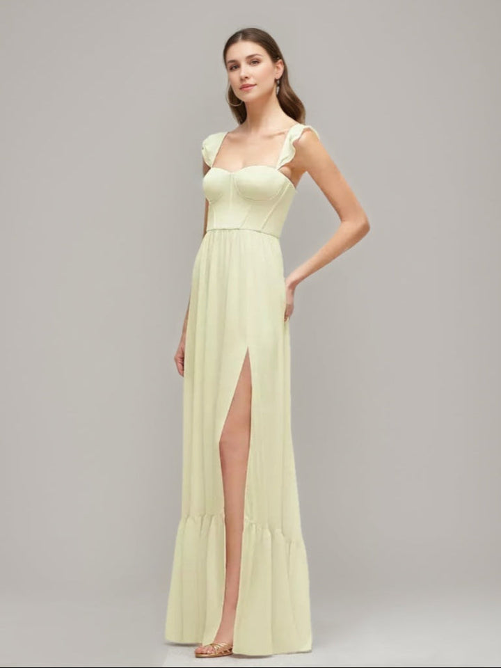 Ligne A/Princesse Chérie Pleated Robes d'Invité de Mariage avec Ébouriffer Les Bretelles & High Slit