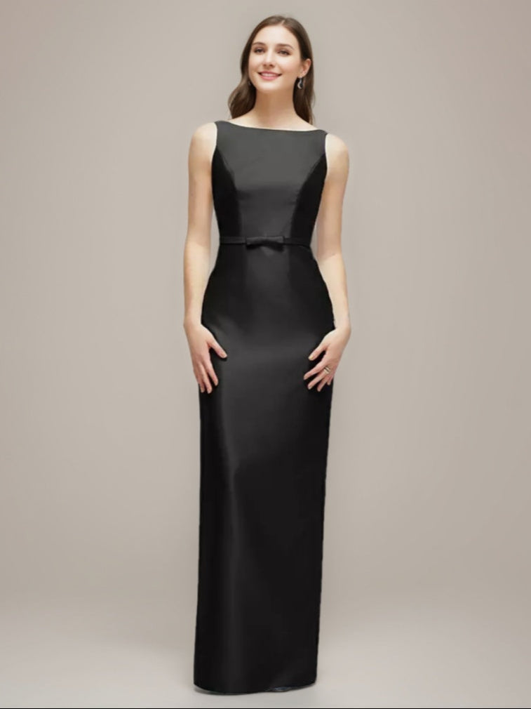 Gaine/Colonne Collier Bijou Sans Manches Robes d'Invité de Mariage avec Bow Ceinture & Slit