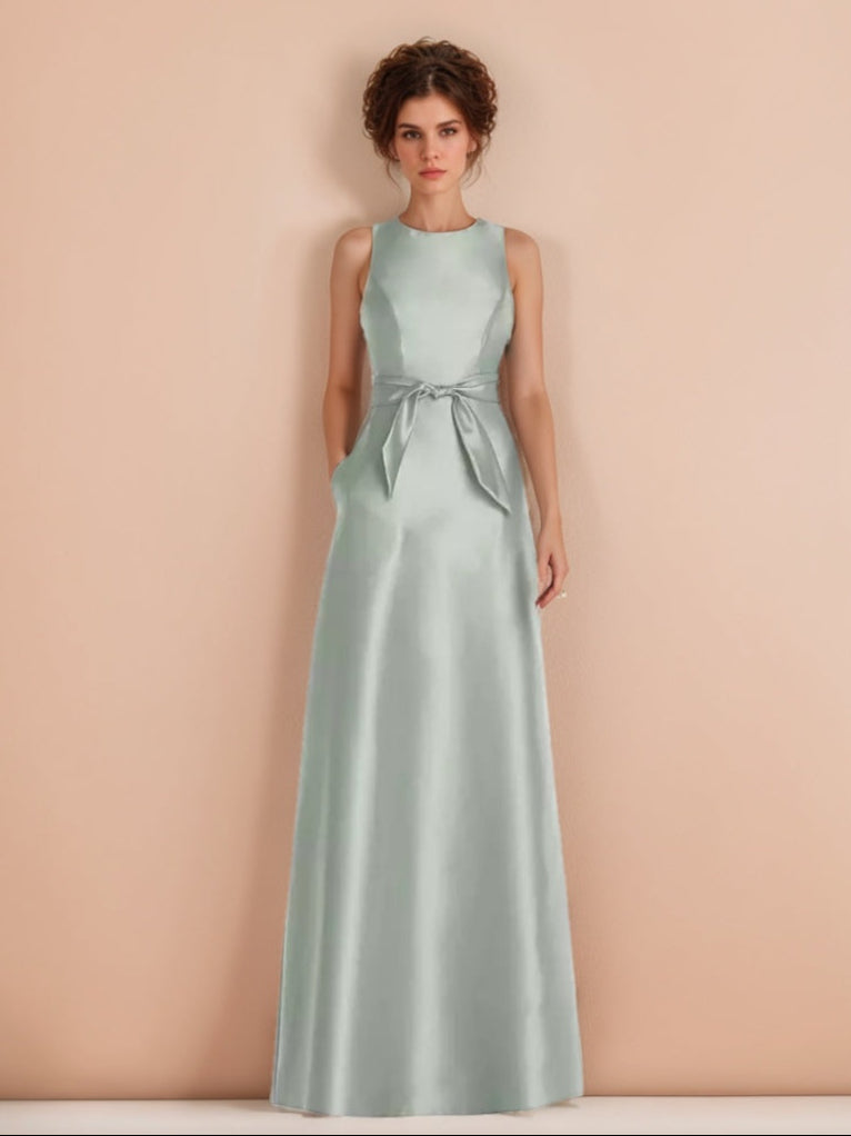 Ligne A/Princesse Collier Bijou Sans Manches La Longueur du Sol Robes d'Invité de Mariage aveRuchedc Bow Ceinture & Les Poches