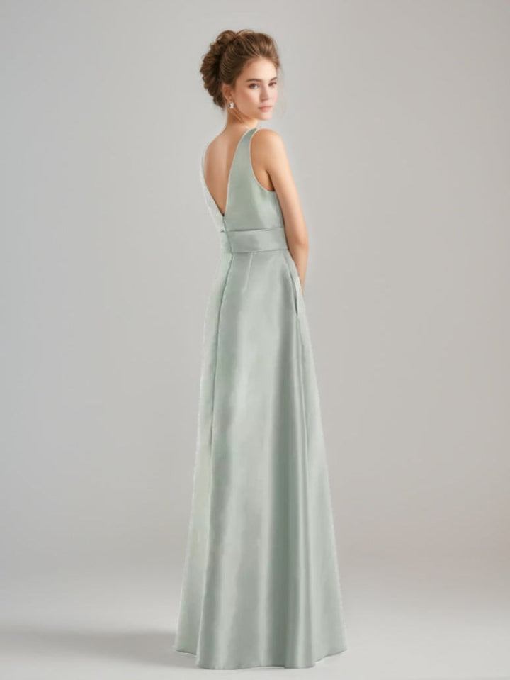 Ligne A/Princesse Collier Bijou Sans Manches La Longueur du Sol Robes d'Invité de Mariage aveRuchedc Bow Ceinture & Les Poches