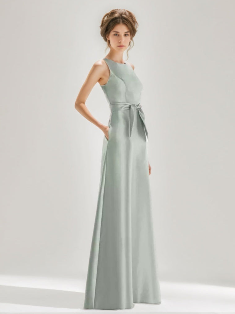 Ligne A/Princesse Collier Bijou Sans Manches La Longueur du Sol Robes d'Invité de Mariage aveRuchedc Bow Ceinture & Les Poches