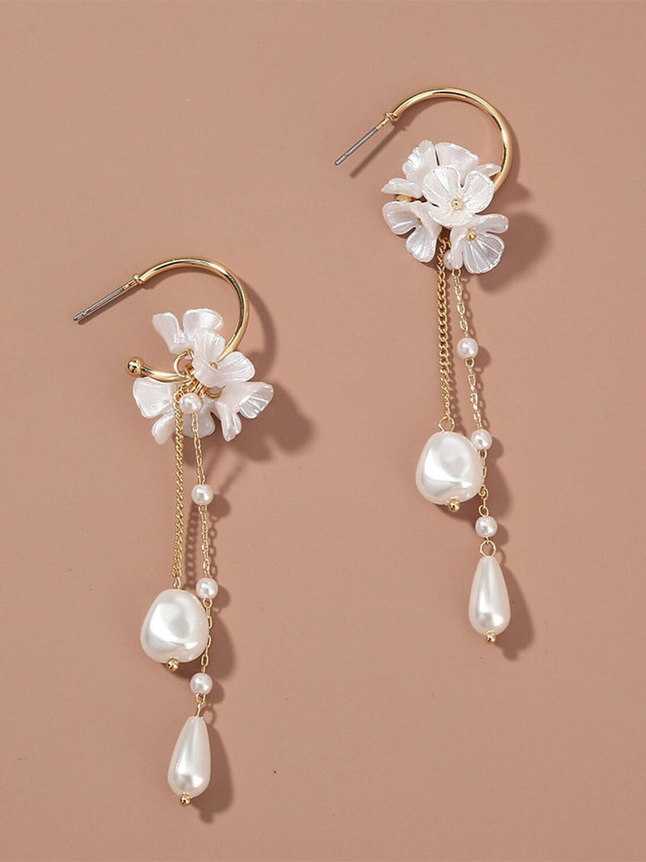 Boucles D'Oreilles Pendantes en Forme de Fleur à Franges pour Femmes, Boucles D'Oreilles Tendance Blanches Transparentes pour Mariage, Travail, Quotidien