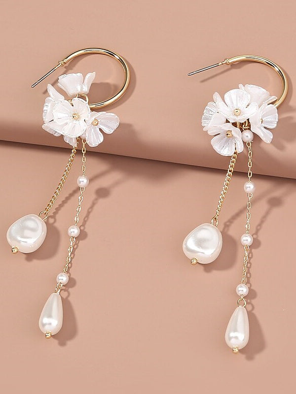Boucles D'Oreilles Pendantes en Forme de Fleur à Franges pour Femmes, Boucles D'Oreilles Tendance Blanches Transparentes pour Mariage, Travail, Quotidien