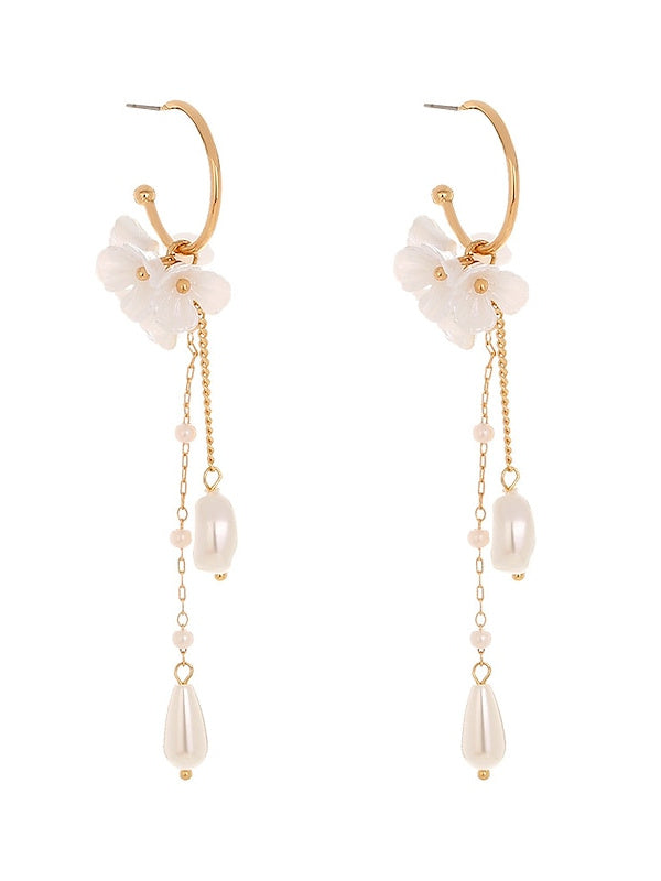 Boucles D'Oreilles Pendantes en Forme de Fleur à Franges pour Femmes, Boucles D'Oreilles Tendance Blanches Transparentes pour Mariage, Travail, Quotidien