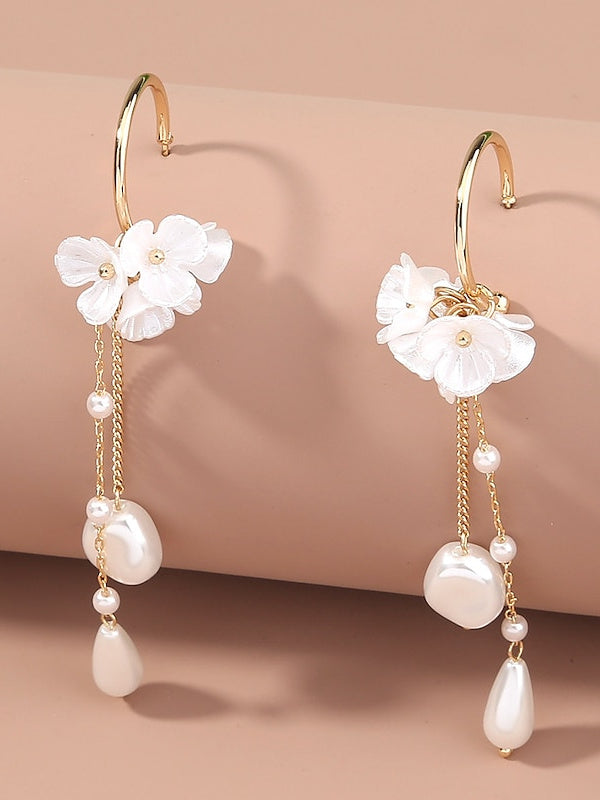 Boucles D'Oreilles Pendantes en Forme de Fleur à Franges pour Femmes, Boucles D'Oreilles Tendance Blanches Transparentes pour Mariage, Travail, Quotidien