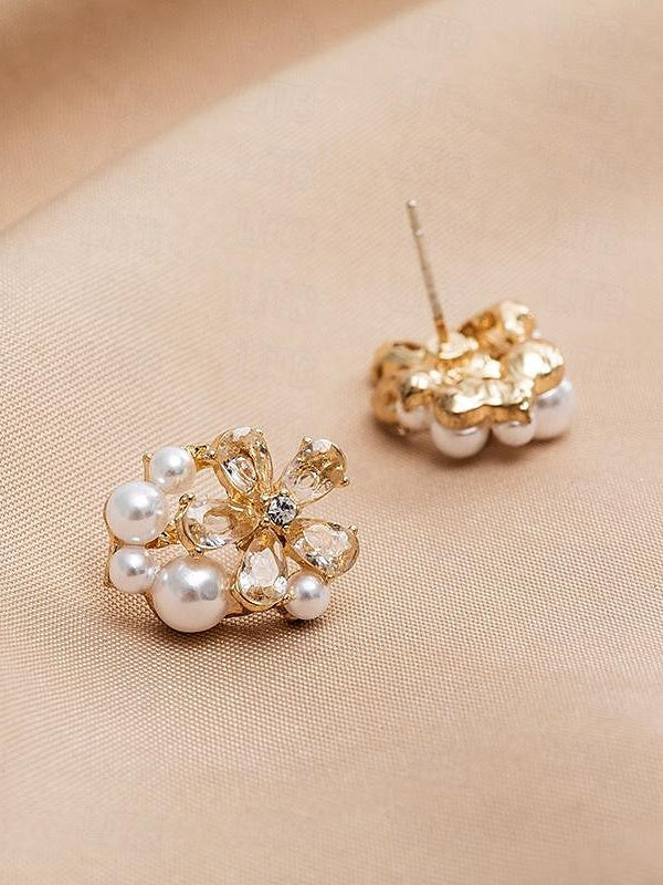 Boucles D'Oreilles à Tige pour Femmes, Mariage, Travail, Quotidien, Boucles D'Oreilles Classiques Florales en Or