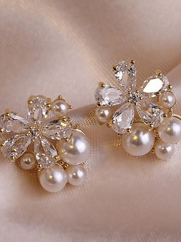 Boucles D'Oreilles à Tige pour Femmes, Mariage, Travail, Quotidien, Boucles D'Oreilles Classiques Florales en Or