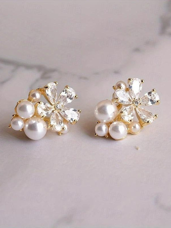 Boucles D'Oreilles à Tige pour Femmes, Mariage, Travail, Quotidien, Boucles D'Oreilles Classiques Florales en Or