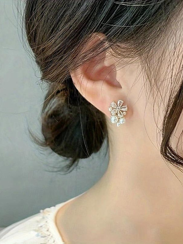 Boucles D'Oreilles à Tige pour Femmes, Mariage, Travail, Quotidien, Boucles D'Oreilles Classiques Florales en Or