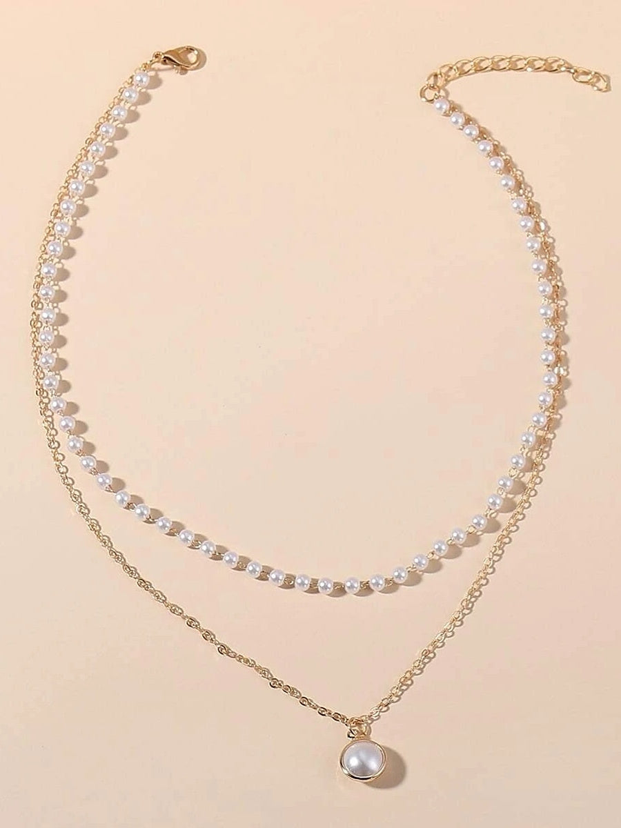 Collier en Imitation de Perles Chromées pour Mariage, Saint-Valentin, Collier Double Couche Quotidien, Bijoux de Mariage