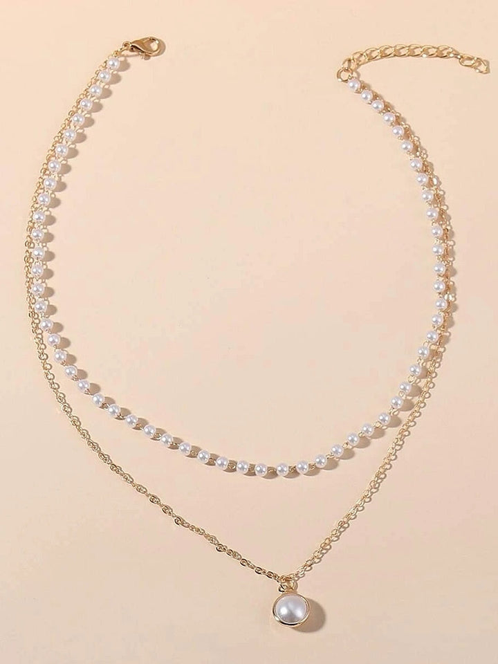 Collier en Imitation de Perles Chromées pour Mariage, Saint-Valentin, Collier Double Couche Quotidien, Bijoux de Mariage