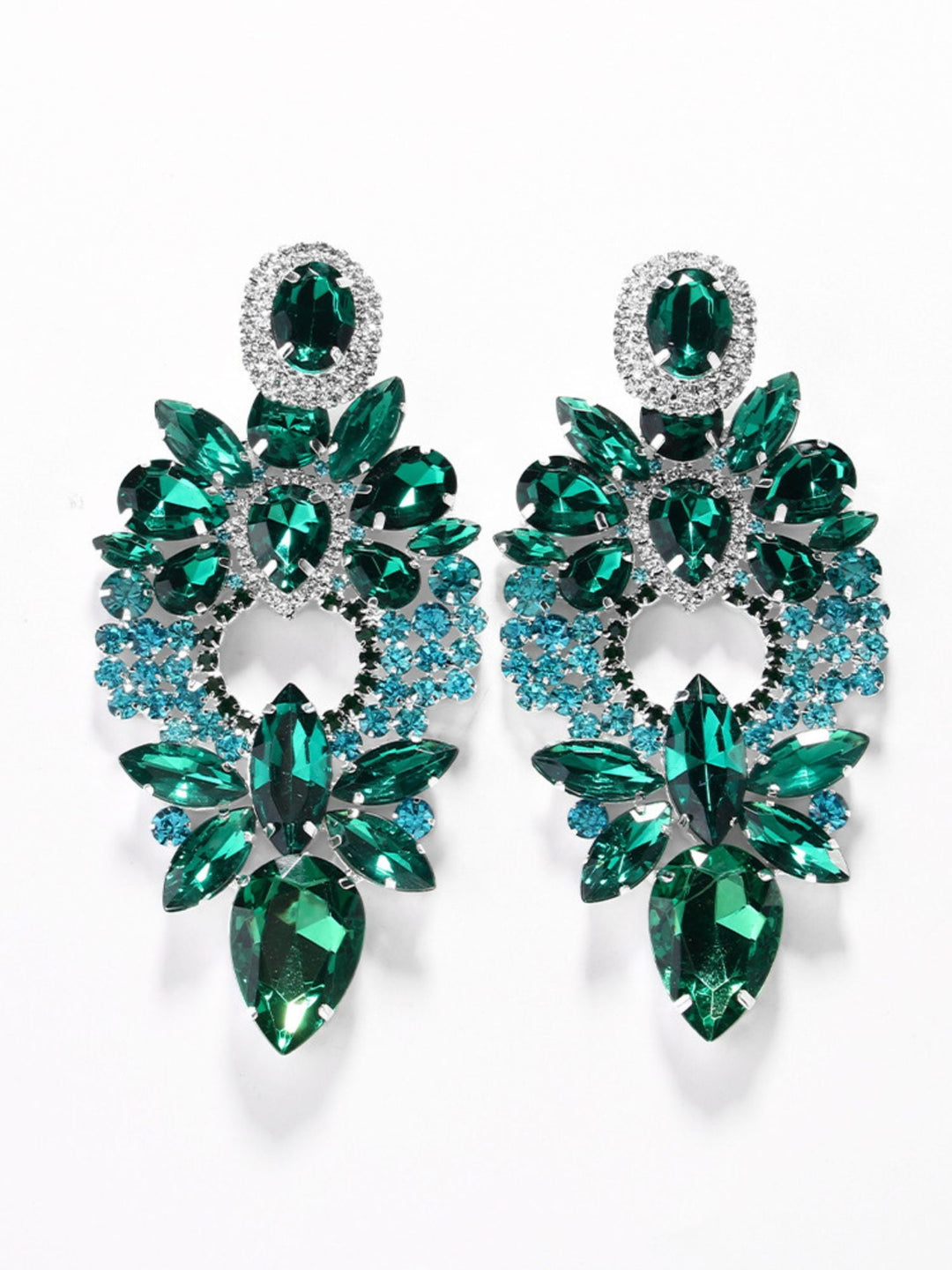 Boucles D'Oreilles Pendantes en Cristal Délicat de Haute Qualité Vert Émeraude