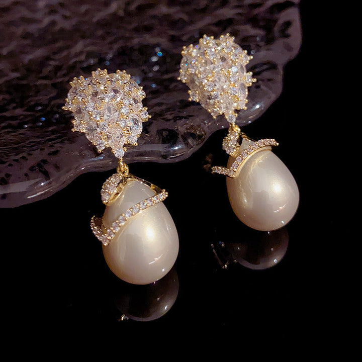 Boucles D'Oreilles de Luxe en Perles Artificielles de Champagne