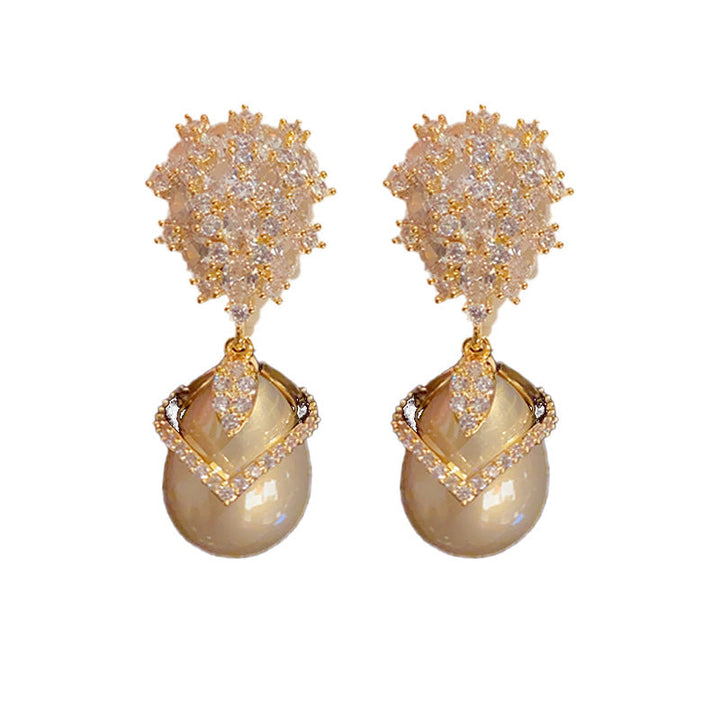 Boucles D'Oreilles de Luxe en Perles Artificielles de Champagne