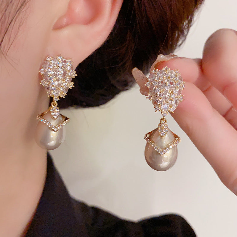 Boucles D'Oreilles de Luxe en Perles Artificielles de Champagne