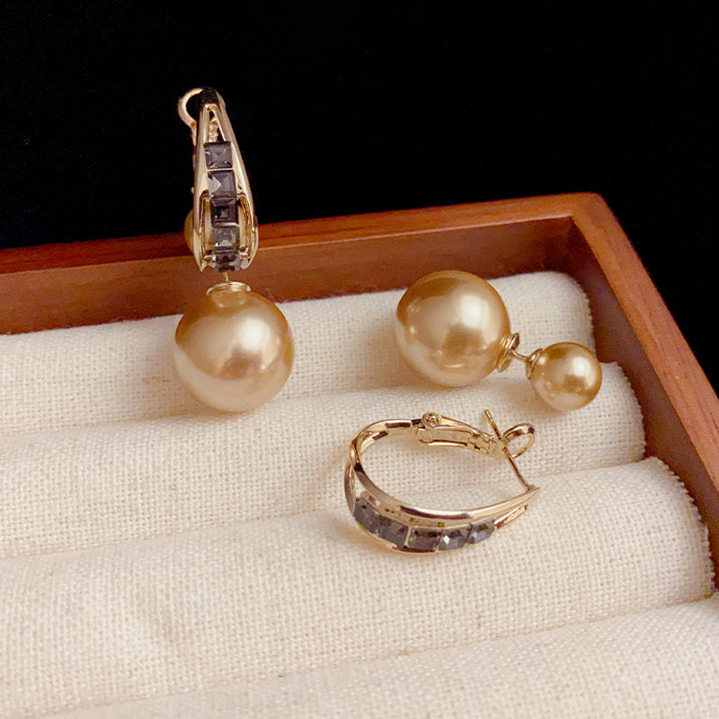 Boucles D'Oreilles Élégantes en Strass Minimalistes en Deux Parties