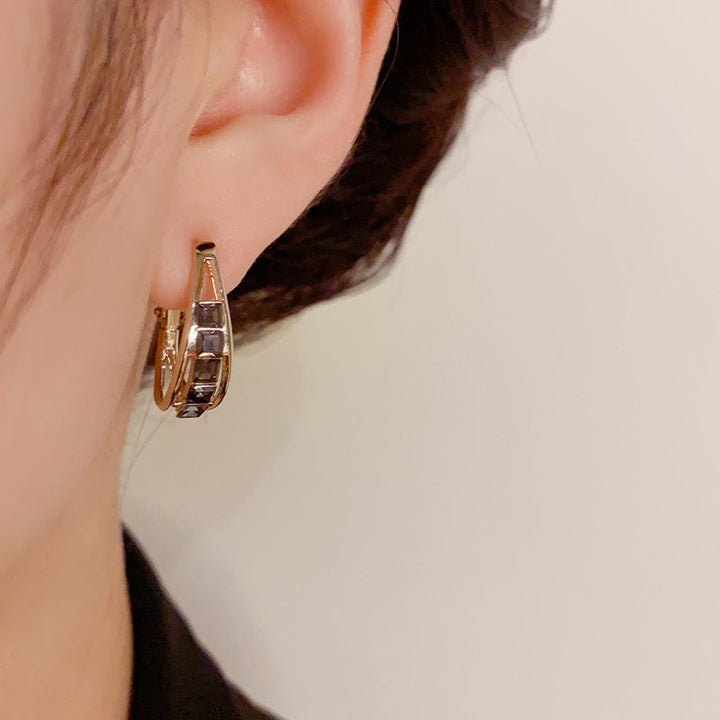 Boucles D'Oreilles Élégantes en Strass Minimalistes en Deux Parties