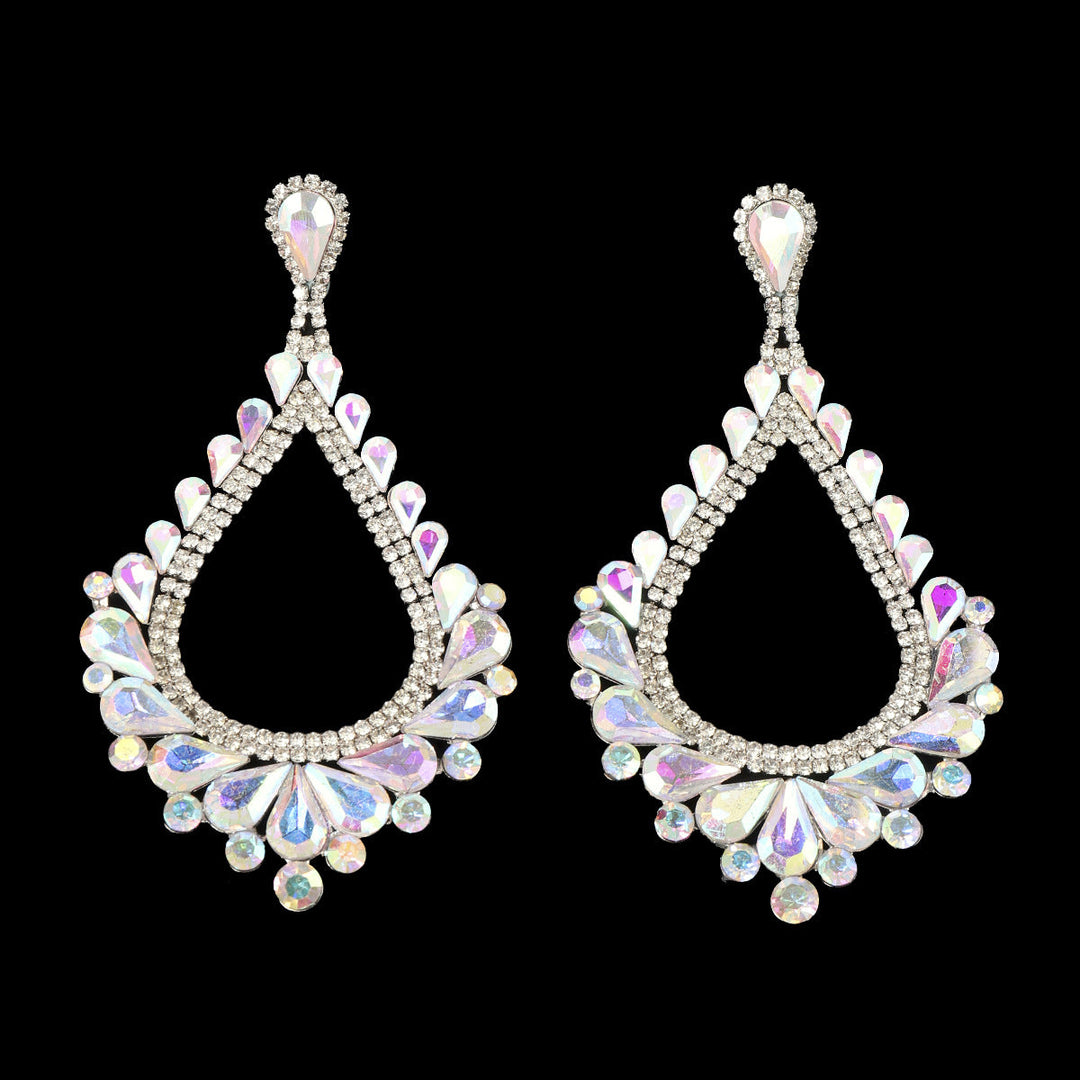 Boucles D'Oreilles en Forme de Goutte D'Eau Exagérée avec Strass en Verre Tendance
