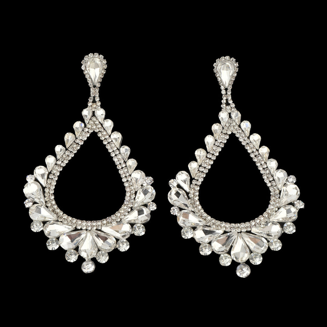 Boucles D'Oreilles en Forme de Goutte D'Eau Exagérée avec Strass en Verre Tendance