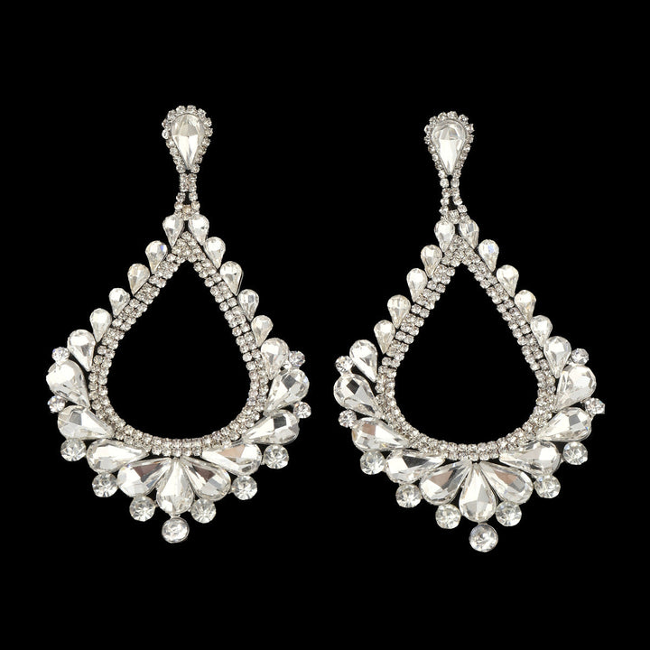 Boucles D'Oreilles en Forme de Goutte D'Eau Exagérée avec Strass en Verre Tendance