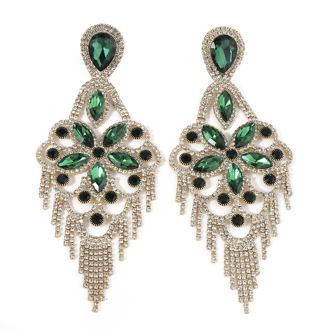 Boucles D'Oreilles Pendantes Élégantes en Forme de Fleur avec Strass Exagérés