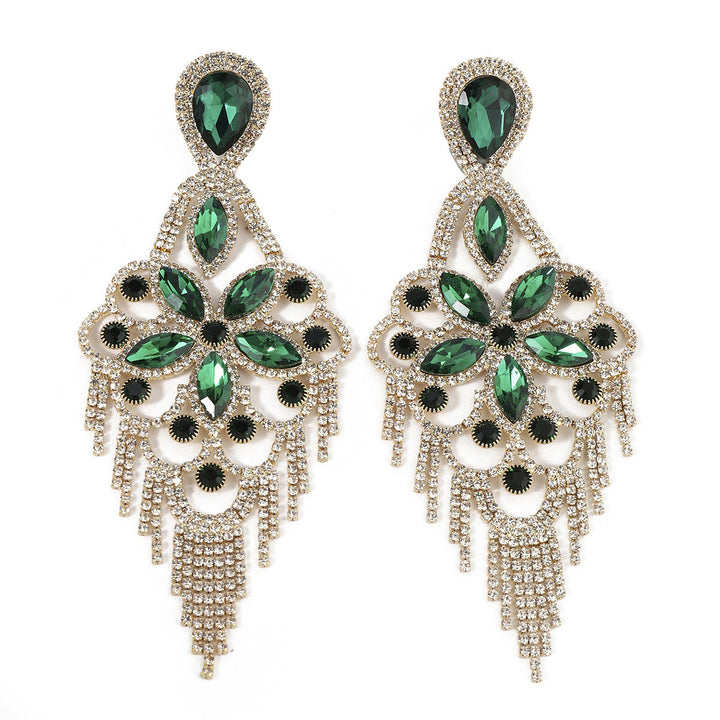 Boucles D'Oreilles Pendantes Élégantes en Forme de Fleur avec Strass Exagérés