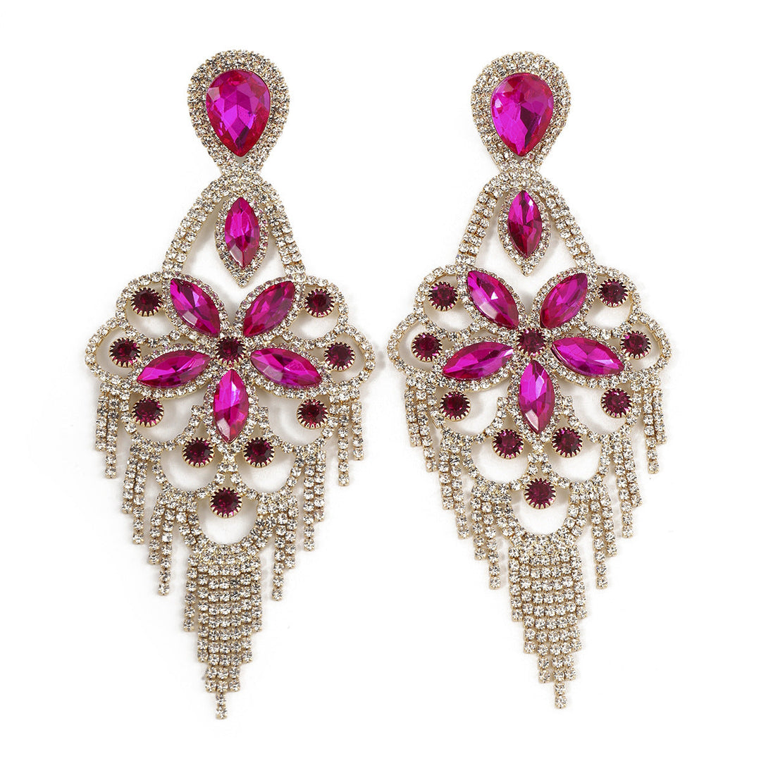 Boucles D'Oreilles Pendantes Élégantes en Forme de Fleur avec Strass Exagérés