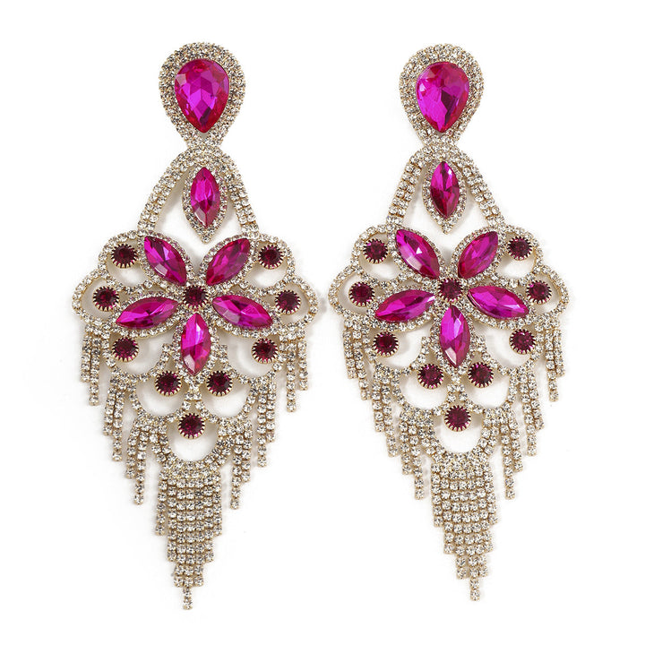 Boucles D'Oreilles Pendantes Élégantes en Forme de Fleur avec Strass Exagérés