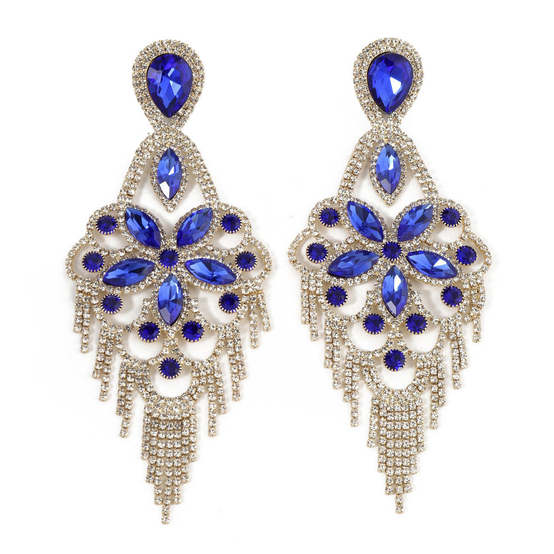 Boucles D'Oreilles Pendantes Élégantes en Forme de Fleur avec Strass Exagérés