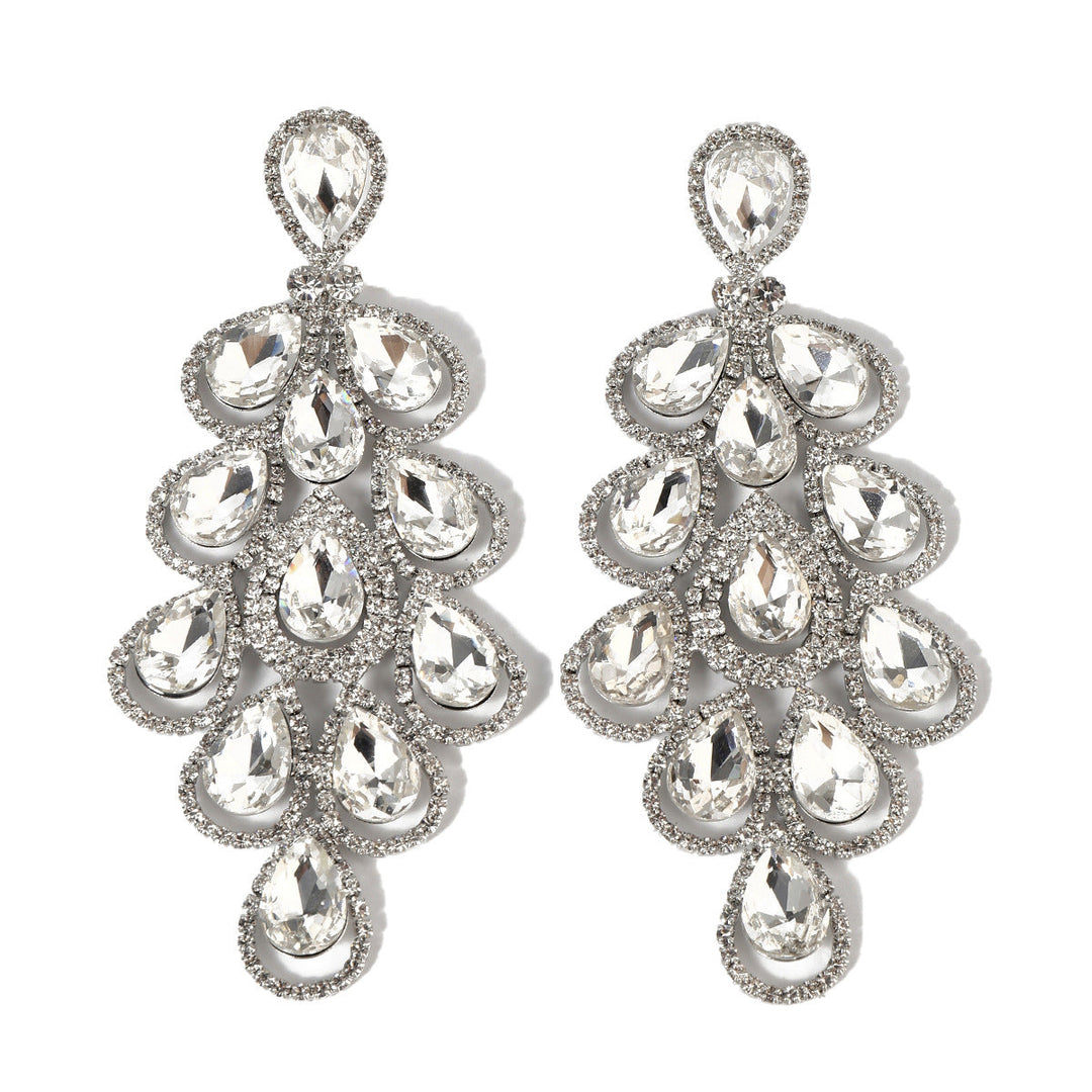 Boucles D'Oreilles Longues et Luxueuses à Strass Exagérés et Élégantes