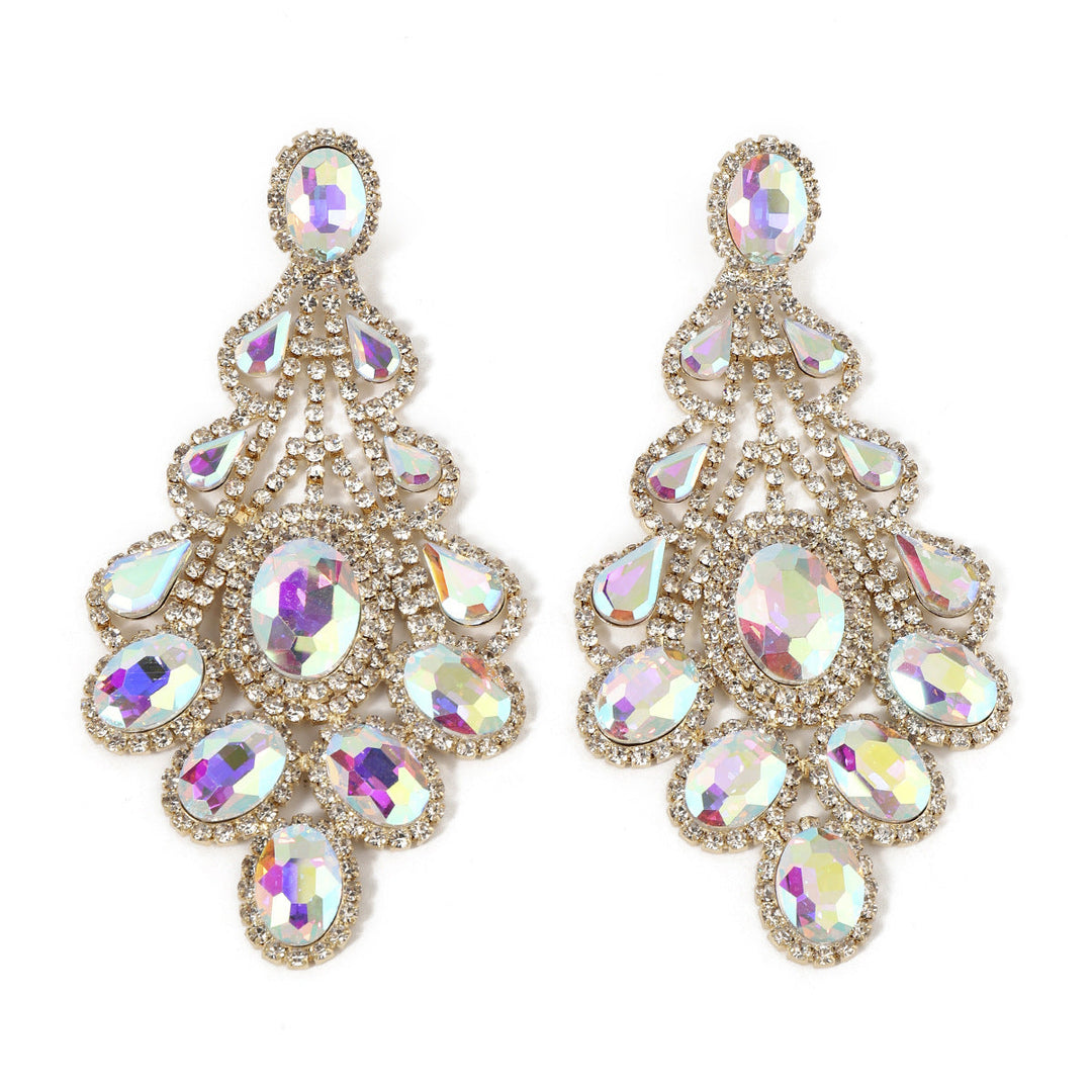 Boucles D'Oreilles Pendantes de Luxe en Strass Vert Émeraude Rétro en Forme D'Ellipse