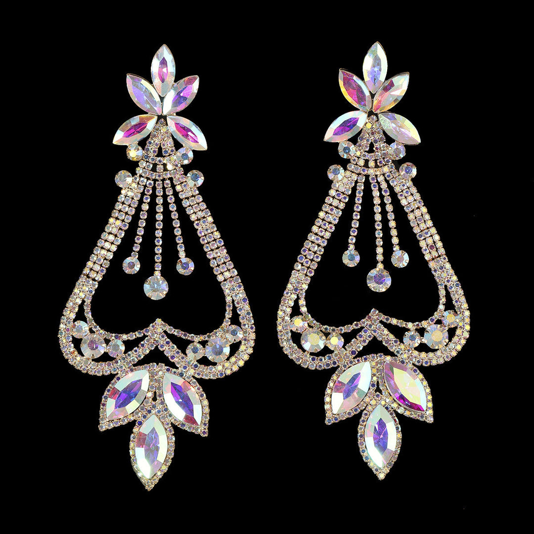 Boucles D'Oreilles Pendantes Exagérées en Forme de Cœur et de Fleur en Diamant